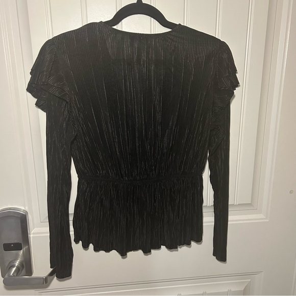 Zara Black Pleated Ruffle Long Sleeve Blouse Size Medium - Picture 4 of 9